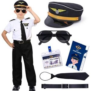 Tacobear Pilot Halloween Costume for Kids Boy XL 9-10Y Airline Uniform Sunglass